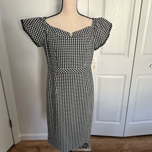 NWT 🎉Nanette Lepore Gingham off the shoulder Dress size 12 black and white
